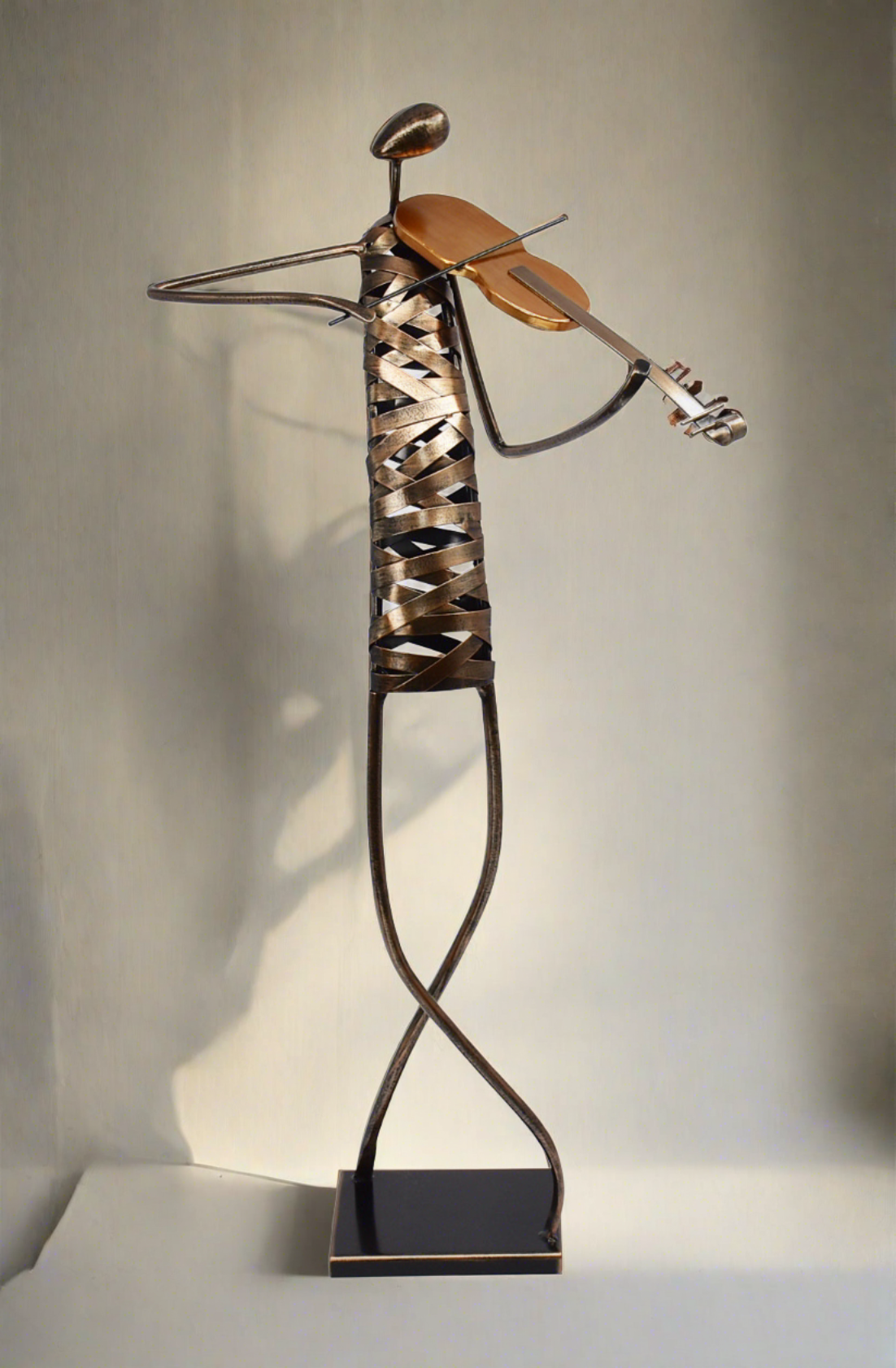 Playing Violin Musician Brush Bronze Color Metal Sculpture - Image 3
