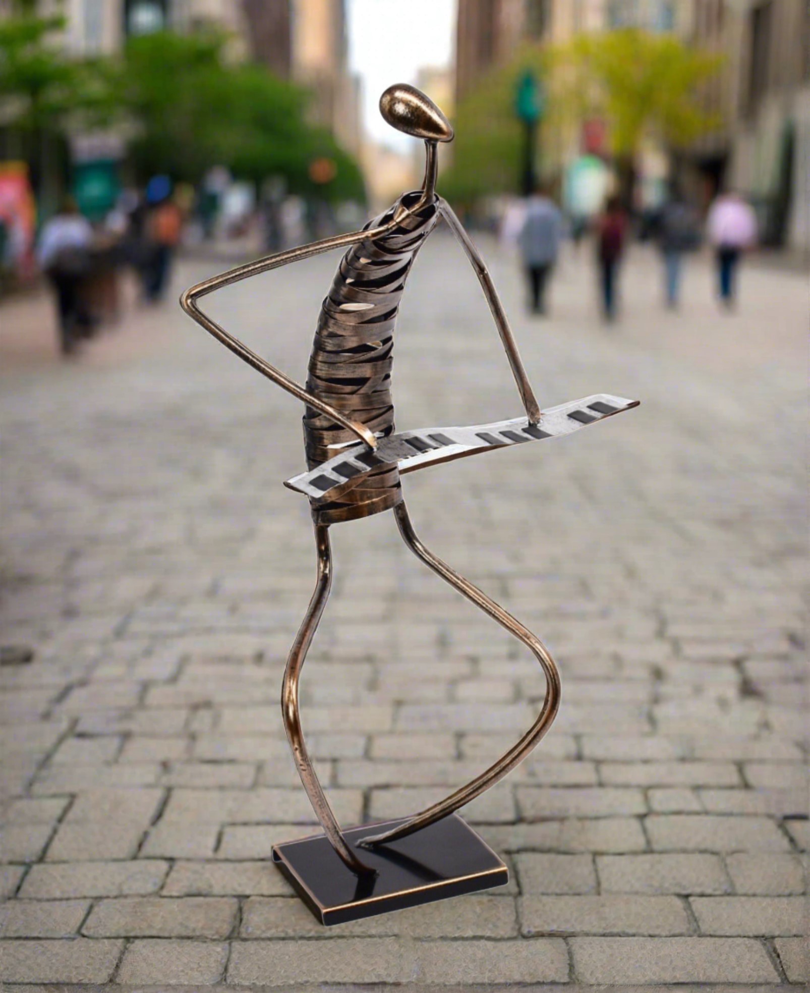 Playing Piano Musician Brush Bronze Color Metal Sculpture