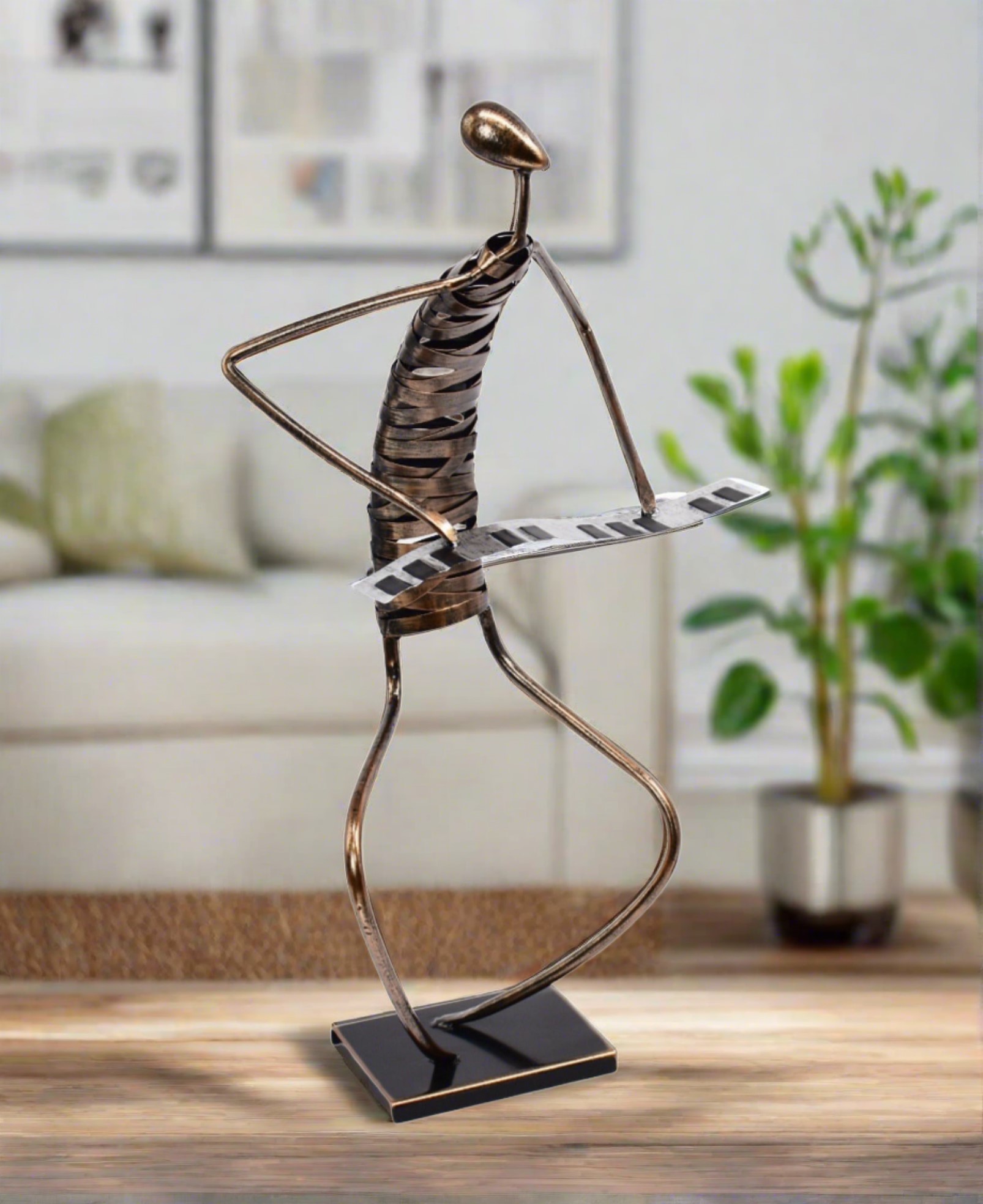 Playing Piano Musician Brush Bronze Color Metal Sculpture - Image 2