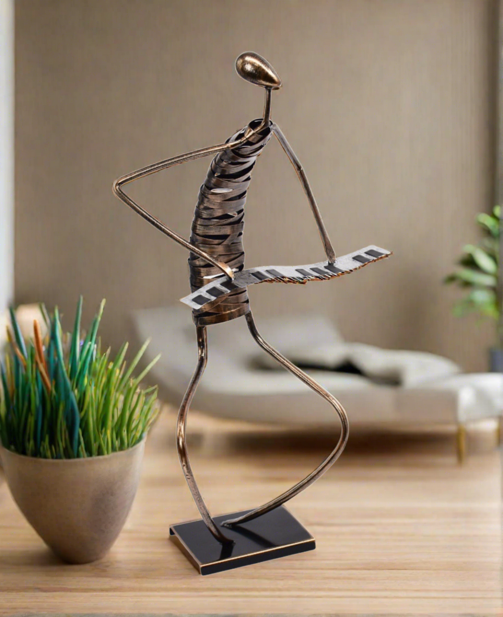 Playing Piano Musician Brush Bronze Color Metal Sculpture - Image 4