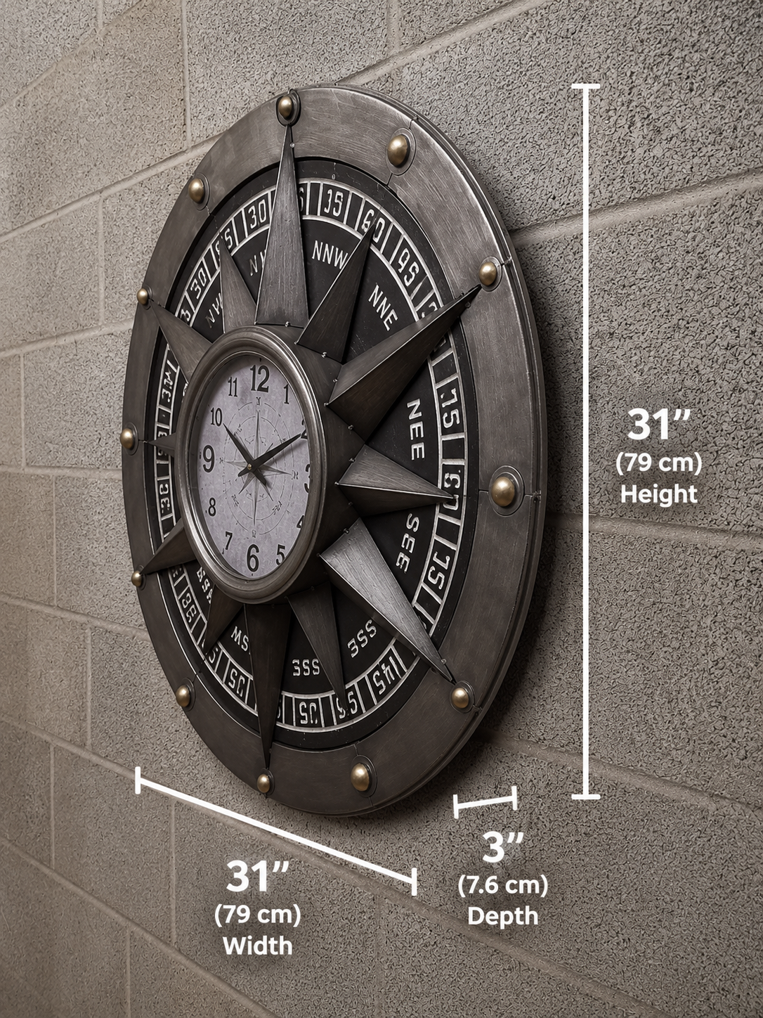 Compass Metal Wall Clock - Image 5