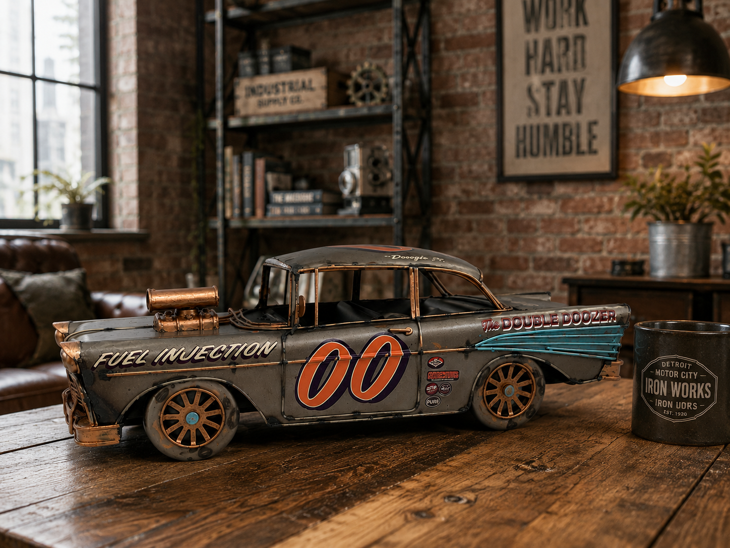 Vintage Metal Race Car Model Decor - Image 3