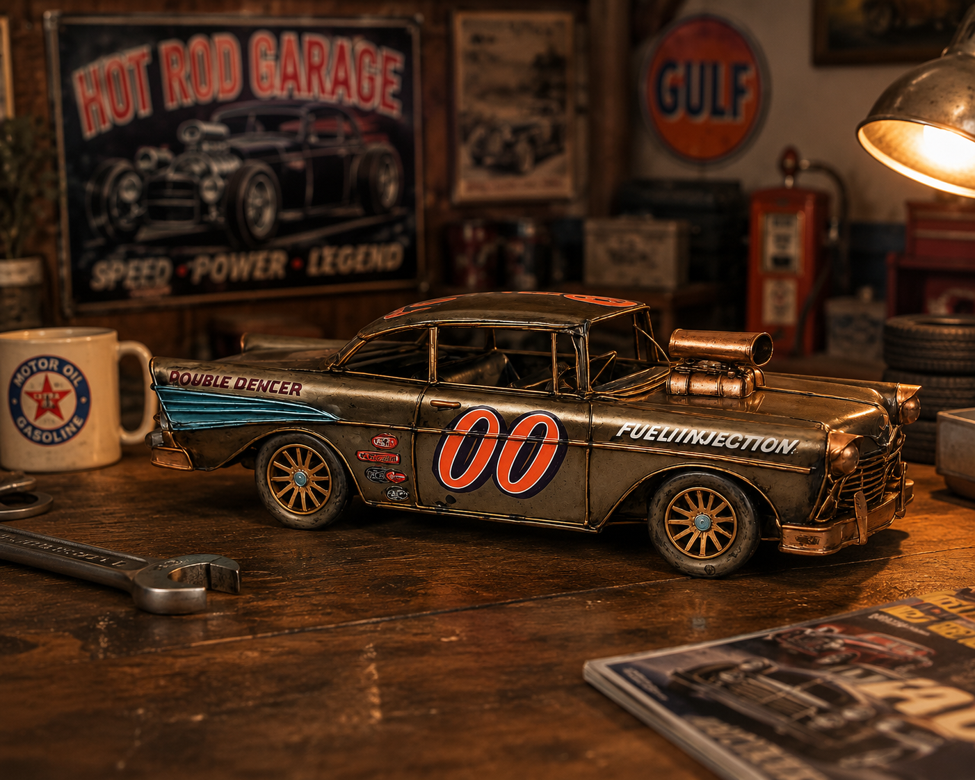 Vintage Metal Race Car Model Decor - Image 4
