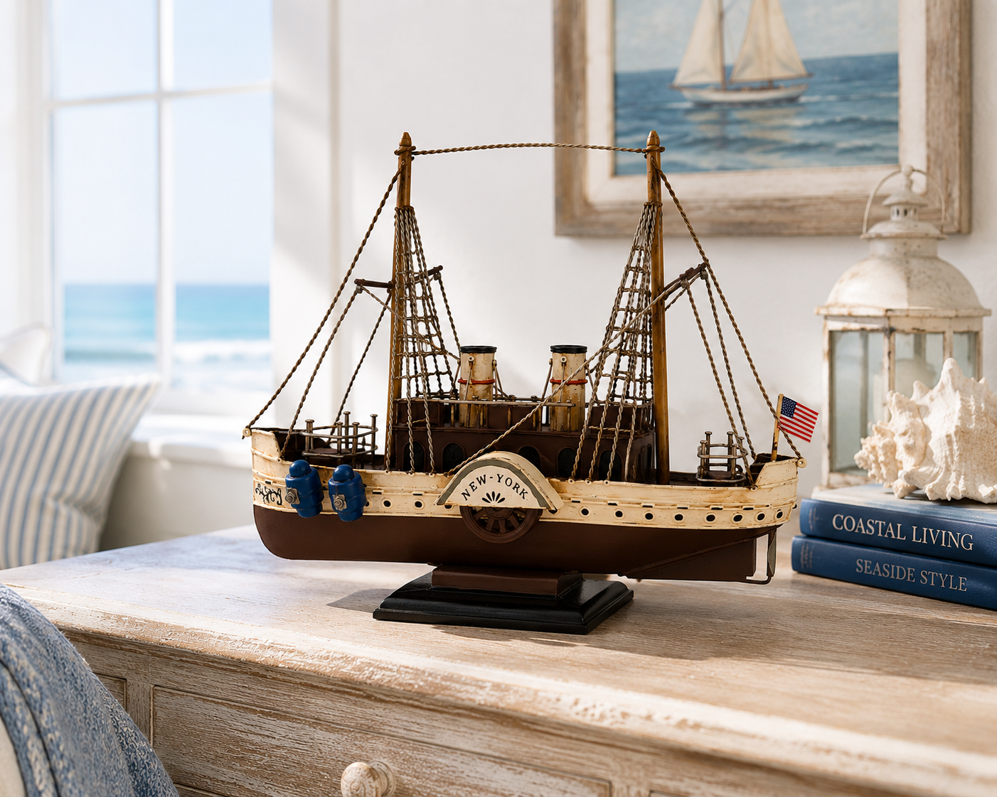 Vintage Metal Ship Model Décor