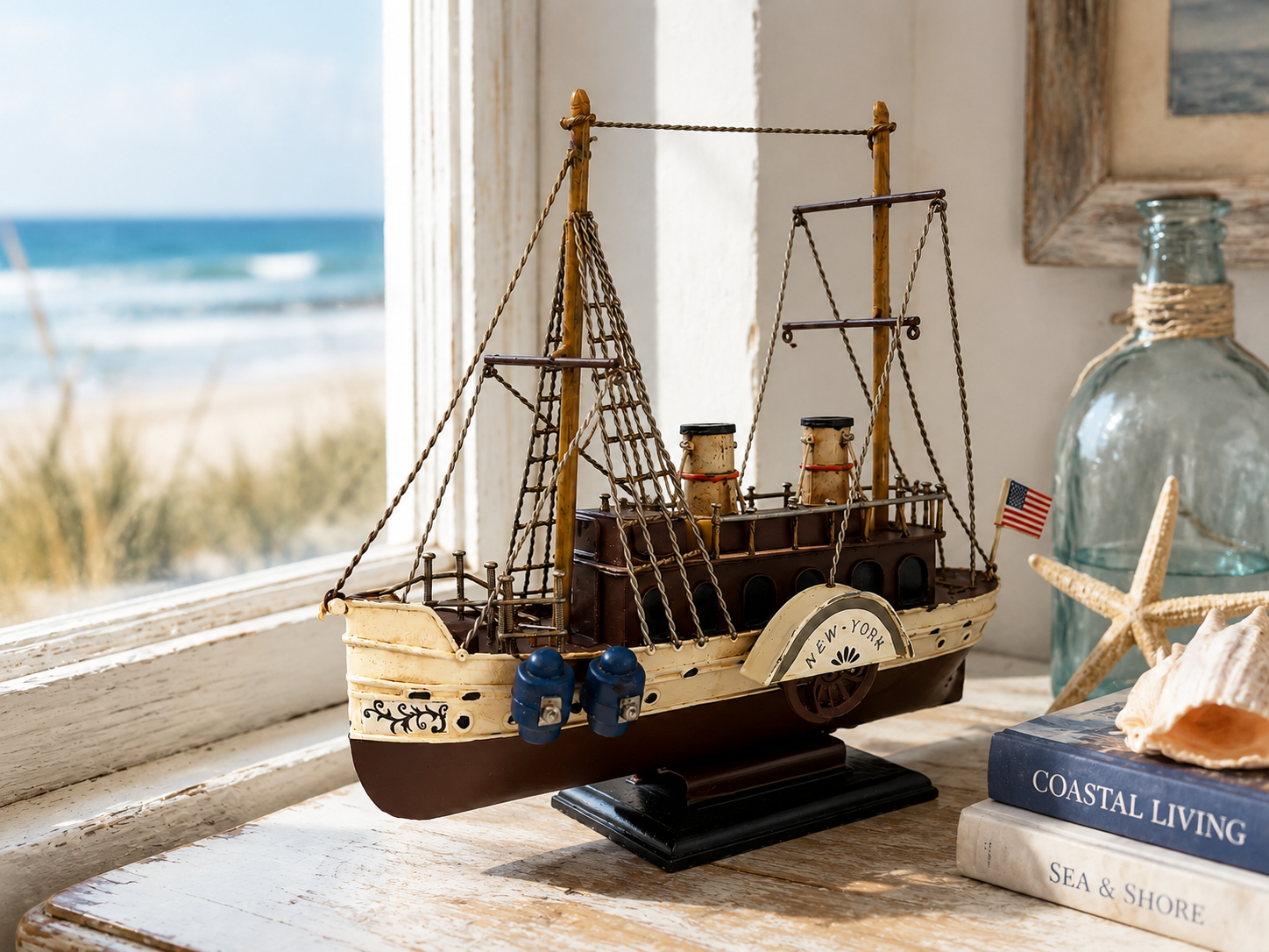 Vintage Metal Ship Model Décor - Image 5