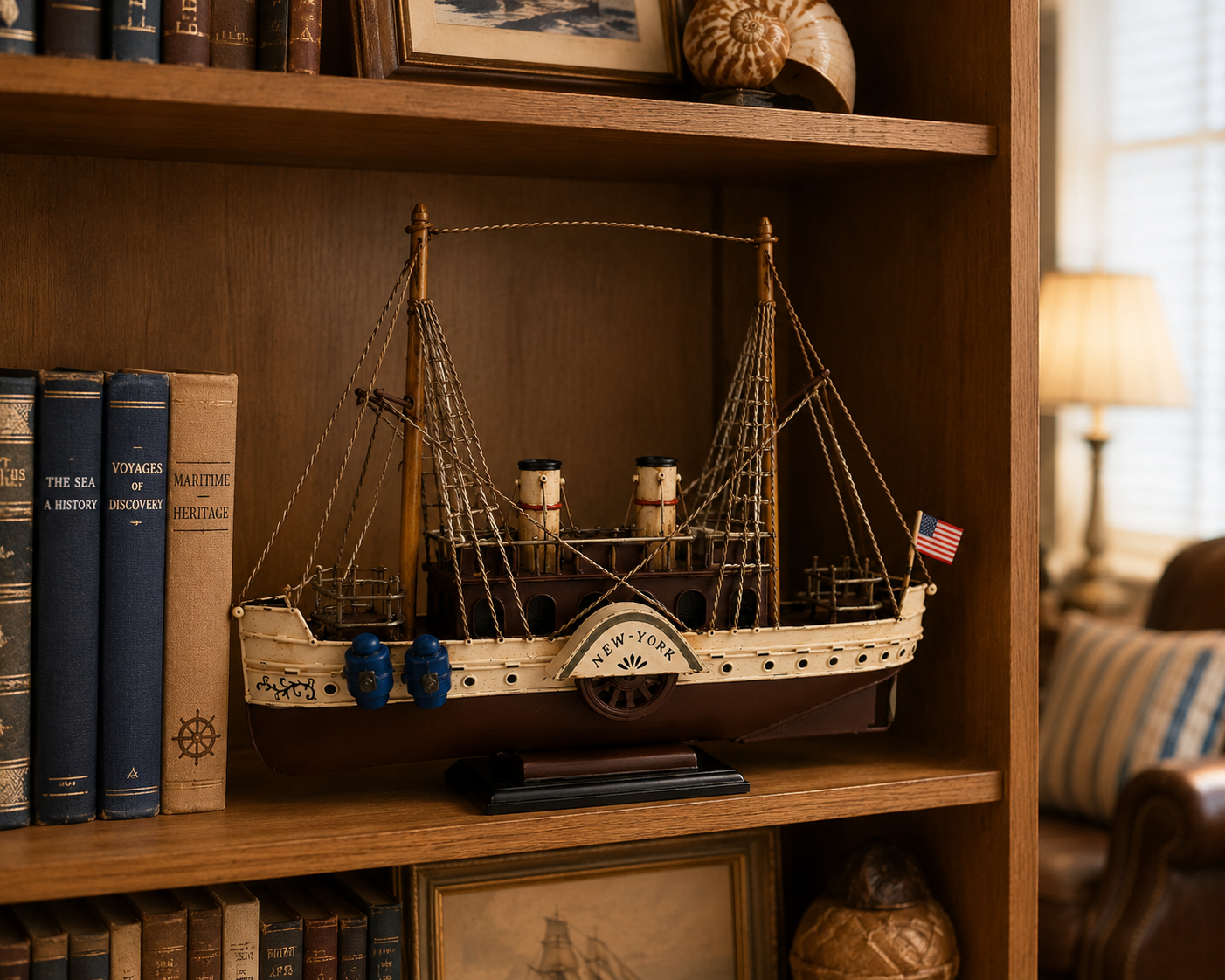 Vintage Metal Ship Model Décor - Image 4