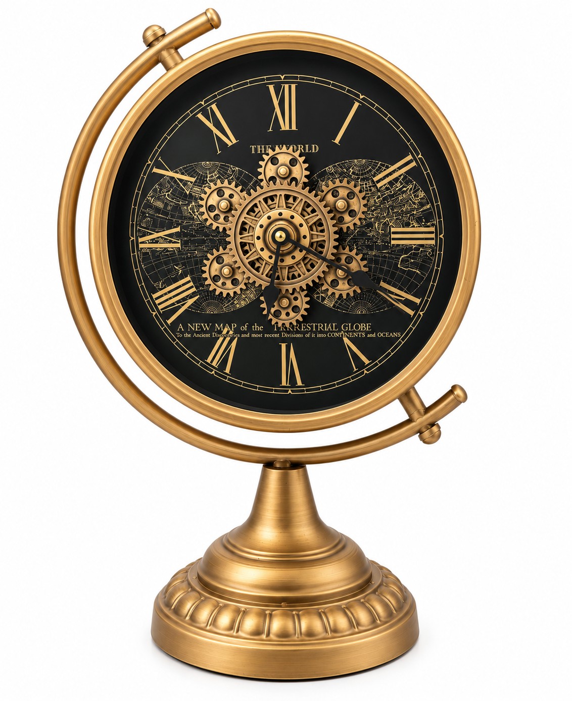 Vintage Globe Metal Gear Table Clock