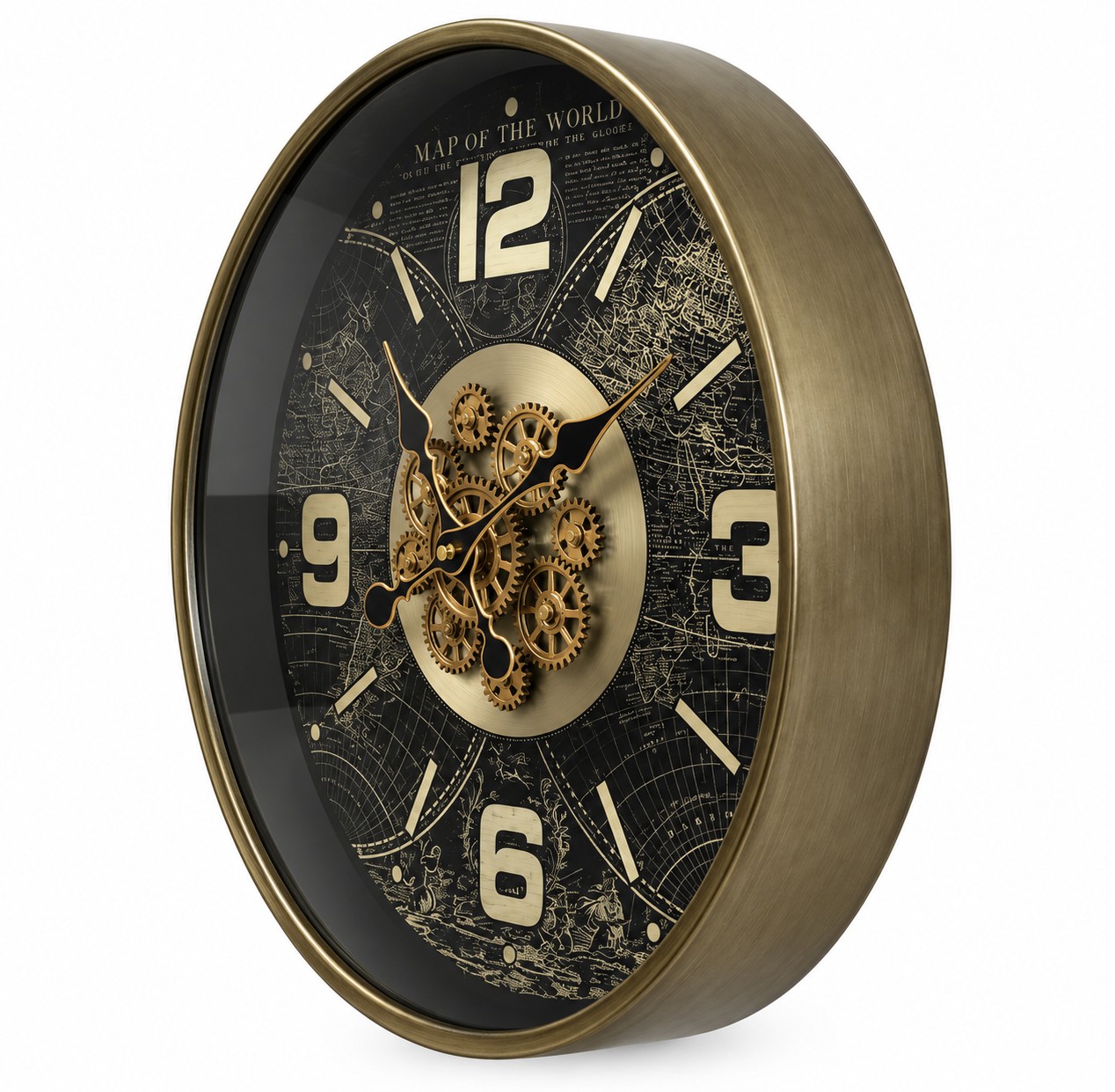 Vintage World Map Metal Gear Wall Clock