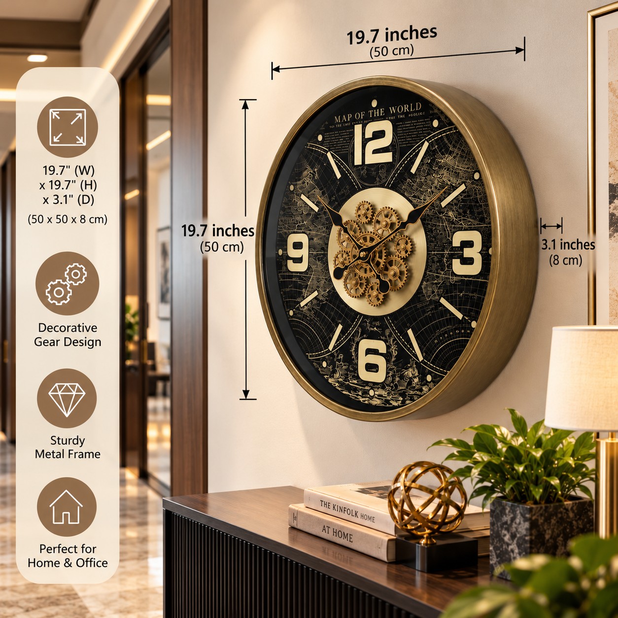 Vintage World Map Metal Gear Wall Clock - Image 5