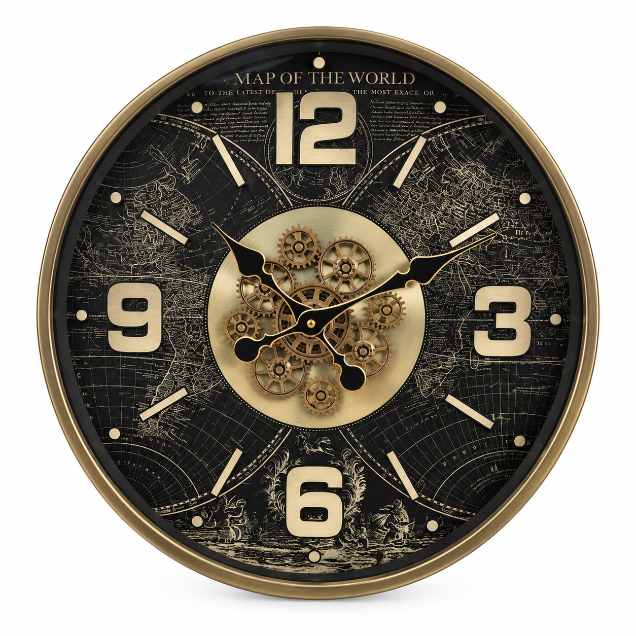 Vintage World Map Metal Gear Wall Clock - Image 4